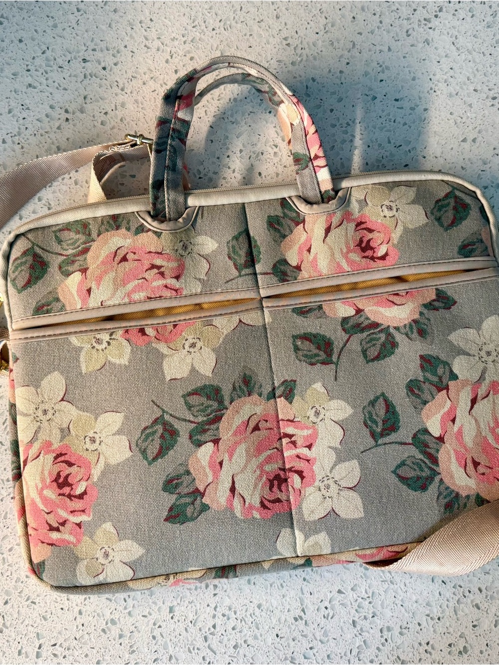 Floral Canvas Laptop Bag in Pink and Gray